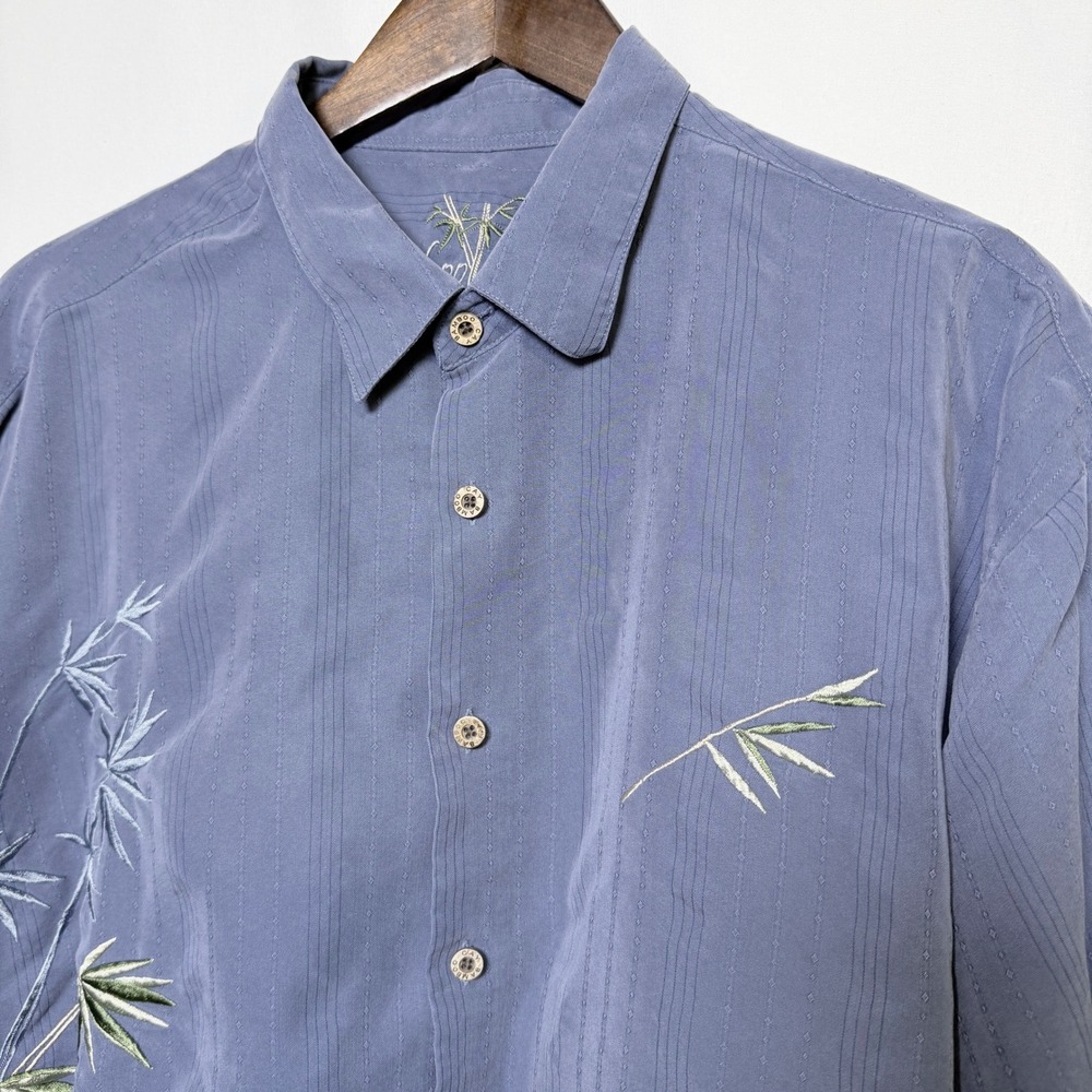 Bamboo Cay Mens XXL Blue Embroidered Bamboo Modal Blend Short Sleeve Camp Shirt
